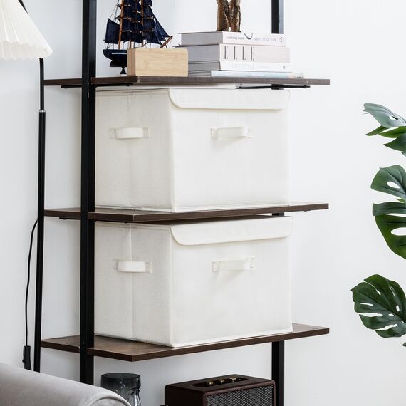 GRANNY SAYS Aufbewahrungsboxen mit Deckel gross, 2 Stück Kisten Aufbewahrung mit Deckel, Ordnungsboxen Stoff, Aufbewahrungskorb mit Deckel für Kleidung, weiß Faltboxen mit Deckel für Kleiderschrank