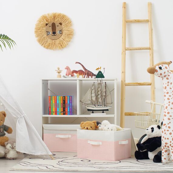 GRANNY SAYS Aufbewahrungsbox Stoff mit Deckel, 2 Stück Kisten Aufbewahrung mit Deckel, Faltbare Ordnungsboxen, Aufbewahrungskörbe für Kleidung, weiß-rosa Faltboxen mit Deckel für Kleiderschrank