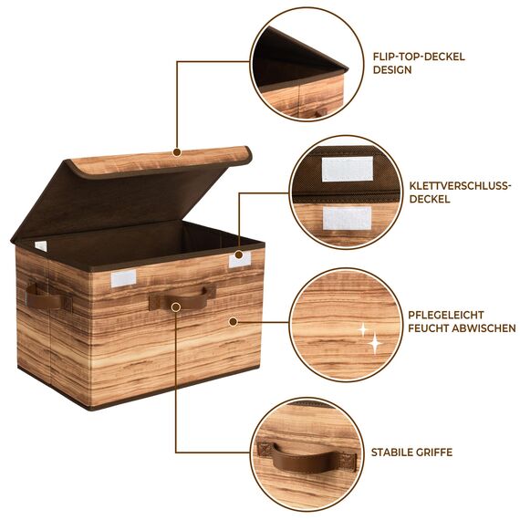 GRANNY SAYS Aufbewahrungsboxen mit Deckel, 2 Stück Kisten Aufbewahrung mit Deckel, Faltbare Ordnungsboxen Stoff, Aufbewahrungskörbe für Kleidung, holzkorn-gelb Faltboxen mit Deckel für Kleiderschrank