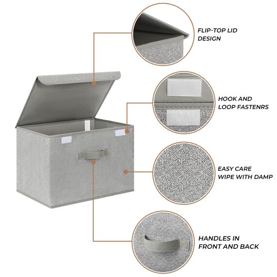 GRANNY SAYS Aufbewahrungsboxen mit Deckel Stoff, 2 Stück Kisten Aufbewahrung groß, Organizer Box mit Deckel, Aufbewahrungskörbe für Kleidung, grau Faltboxen mit Deckel für Kleiderschrank