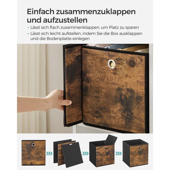 SONGMICS Aufbewahrungsbox, 6er Set, Ordnungsboxen, Oxford-Gewebe, Faltbox, 26 x 26 x 28 cm, Stoffbox, für Würfelregal, Organizer für Kleidung, vintagebraun-schwarz RFB126B01