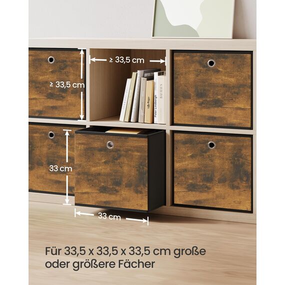 SONGMICS Aufbewahrungsbox, 6er Set, Ordnungsboxen, Oxford-Gewebe, Faltbox, 33 x 33 x 33 cm, Stoffbox, für Würfelregal, Organizer für Kleidung, vintagebraun-schwarz RFB133B01