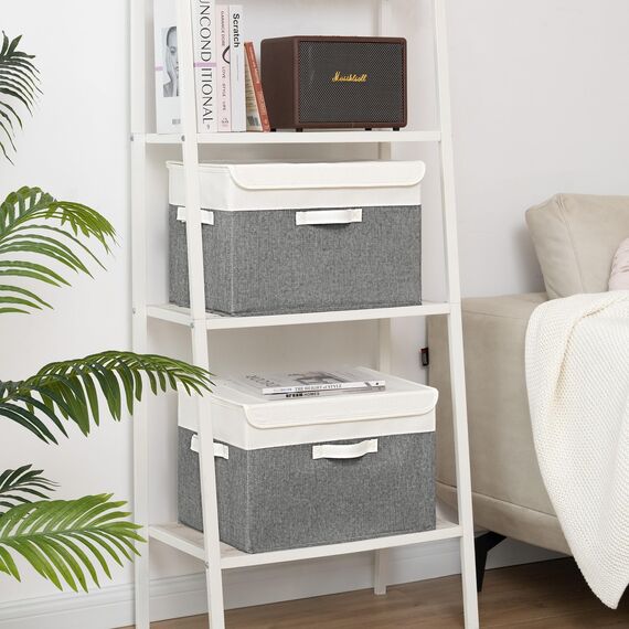 GRANNY SAYS Aufbewahrungsboxen mit Deckel groß, 2 Stück Kisten Aufbewahrung, Aufbewahrungsbox mit Deckel Stoff, Aufbewahrungskörbe für Kleidung, weiß-grau Faltboxen mit Deckel für Kleiderschrank