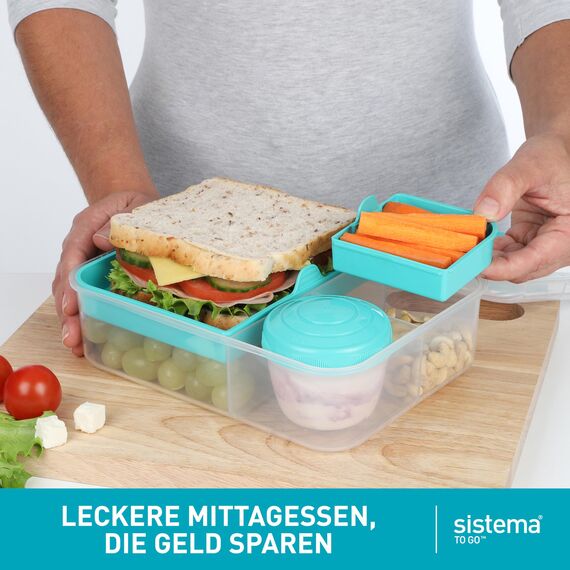 Sistema TO GO Bento-Box Cubes | 1,25 L | Brotdose für Pause mit Fächern und Snackbox | BPA-frei | 2 Stück | Minty Teal & Ocean Blue