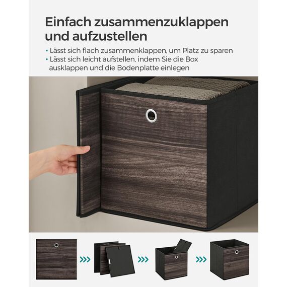 SONGMICS Aufbewahrungsbox, 6er Set, Ordnungsboxen, Oxford-Gewebe, Faltbox, 30 x 30 x 30 cm, Stoffbox, für Würfelregal, Organizer für Kleidung, kastanienbraun RFB102K01