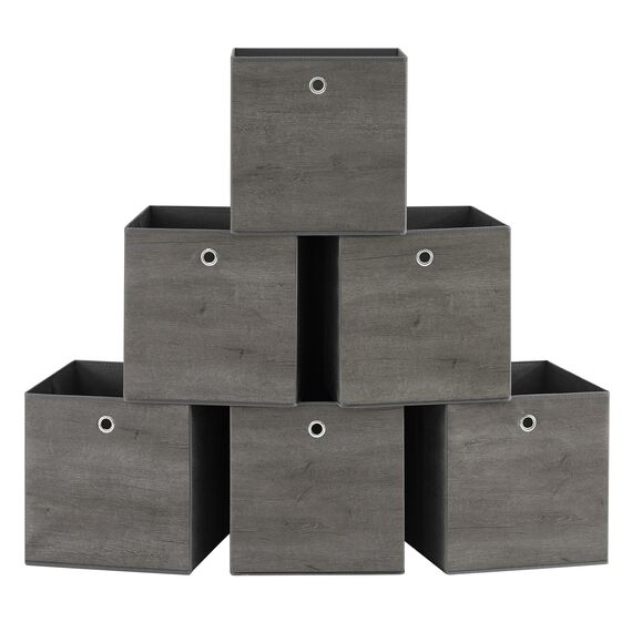 SONGMICS Aufbewahrungsbox, 6er Set, Ordnungsboxen, Oxford-Gewebe, Faltbox, 33 x 33 x 33 cm, Stoffbox, für Würfelregal, Organizer für Kleidung, nebelgrau RFB133G01
