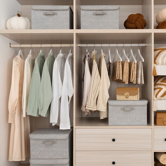 GRANNY SAYS Aufbewahrungsboxen mit Deckel, 2 Stück Kisten Aufbewahrung mit Deckel, Faltbare Ordnungsboxen Stoff, Aufbewahrungskörbe für Kleidung, grau Faltboxen mit Deckel für Kleiderschrank