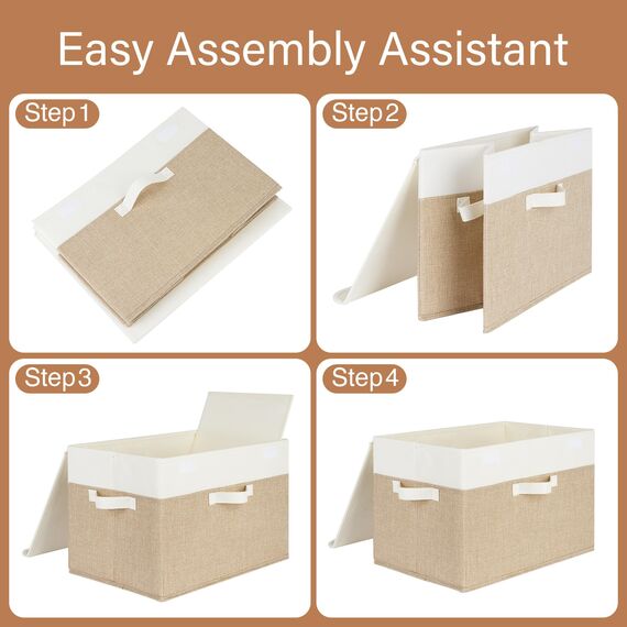 GRANNY SAYS Aufbewahrungsboxen mit Deckel Stoff, 2 Stück Kisten Aufbewahrung groß, Organizer Box mit Deckel, Aufbewahrungskörbe für Kleidung, weiß-braun Faltboxen mit Deckel für Kleiderschrank