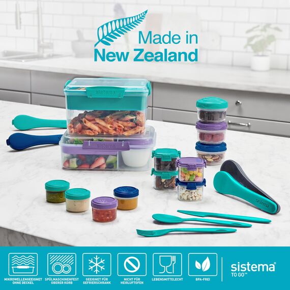 Sistema TO GO Bento-Box Cubes | 1,25 L | Brotdose für Pause mit Fächern und Snackbox | BPA-frei | 2 Stück | Minty Teal & Ocean Blue