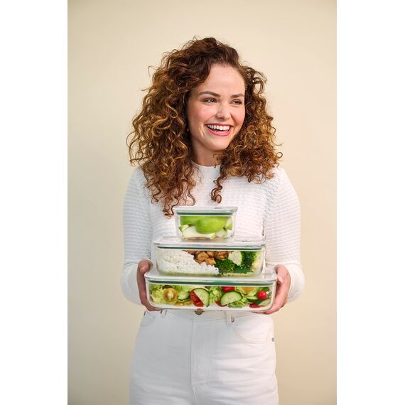 Mepal - Glasbehälter mit deckel EasyClip - Meal prep boxen - Geeignet für Mikrowelle, Dampfgarer, Ofen und Gefrierschrank - Luftdicht und auslaufsicher - Mikrowellengeschirr - 450 ml - Nordic sage