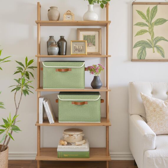 GRANNY SAYS Aufbewahrungsboxen mit Deckel, 2 Stück Kisten Aufbewahrung Stoff, Faltbare Organizer Box mit Deckel, Aufbewahrungskörbe für Kleidung, grün Faltboxen mit Deckel für Kleiderschrank