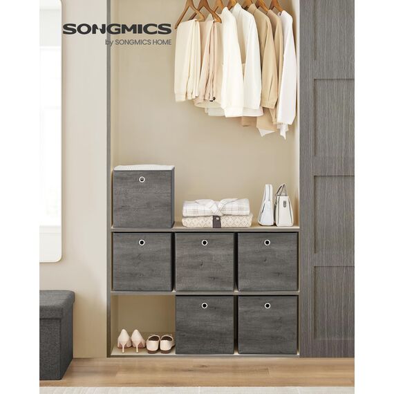 SONGMICS Aufbewahrungsbox, 6er Set, Ordnungsboxen, Oxford-Gewebe, Faltbox, 33 x 33 x 33 cm, Stoffbox, für Würfelregal, Organizer für Kleidung, nebelgrau RFB133G01