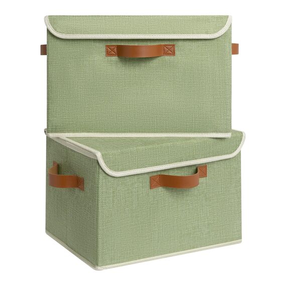 GRANNY SAYS Aufbewahrungsboxen mit Deckel, 2 Stück Kisten Aufbewahrung Stoff, Faltbare Organizer Box mit Deckel, Aufbewahrungskörbe für Kleidung, grün Faltboxen mit Deckel für Kleiderschrank