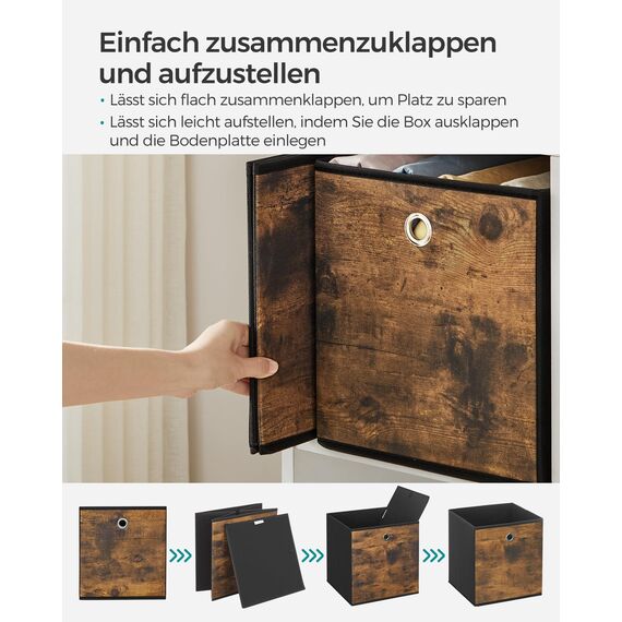 SONGMICS Aufbewahrungsbox, 6er Set, Ordnungsboxen, Oxford-Gewebe, Faltbox, 33 x 33 x 33 cm, Stoffbox, für Würfelregal, Organizer für Kleidung, vintagebraun-schwarz RFB133B01