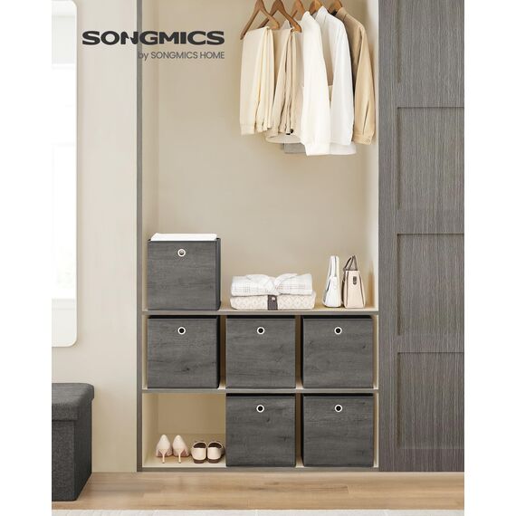 SONGMICS Aufbewahrungsbox, 6er Set, Ordnungsboxen, Oxford-Gewebe, Faltbox, 30 x 30 x 30 cm, Stoffbox, für Würfelregal, Organizer für Kleidung, nebelgrau RFB102G01