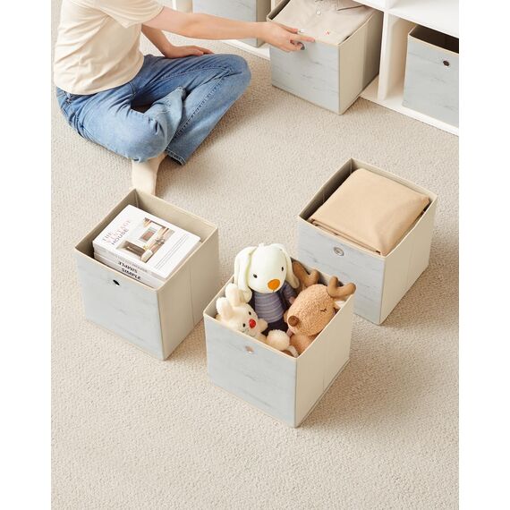 SONGMICS Aufbewahrungsbox, 6er Set, Ordnungsboxen, Oxford-Gewebe, Faltbox, 26 x 26 x 28 cm, Stoffbox, für Würfelregal, Organizer für Kleidung, weiß RFB126W01