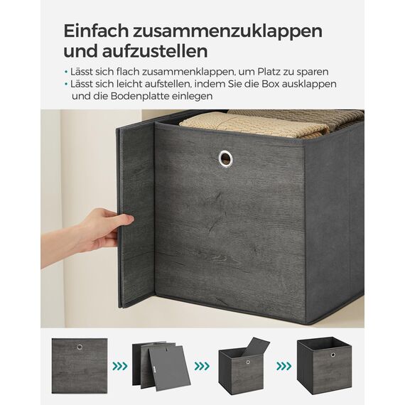 SONGMICS Aufbewahrungsbox, 6er Set, Ordnungsboxen, Oxford-Gewebe, Faltbox, 33 x 33 x 33 cm, Stoffbox, für Würfelregal, Organizer für Kleidung, nebelgrau RFB133G01