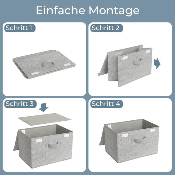 GRANNY SAYS Aufbewahrungsboxen mit Deckel, 2 Stück Kisten Aufbewahrung mit Deckel, Faltbare Ordnungsboxen Stoff, Aufbewahrungskörbe für Kleidung, grau Faltboxen mit Deckel für Kleiderschrank