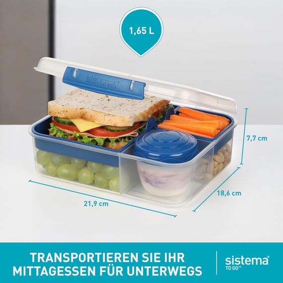 Sistema TO GO Bento-Box Cubes | 1,25 L | Brotdose für Pause mit Fächern und Snackbox | BPA-frei | 2 Stück | Minty Teal & Ocean Blue