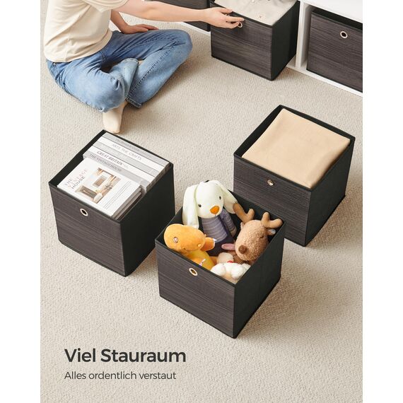 SONGMICS Aufbewahrungsbox, 6er Set, Ordnungsboxen, Oxford-Gewebe, Faltbox, 30 x 30 x 30 cm, Stoffbox, für Würfelregal, Organizer für Kleidung, kastanienbraun RFB102K01