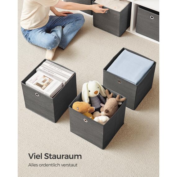 SONGMICS Aufbewahrungsbox, 6er Set, Ordnungsboxen, Oxford-Gewebe, Faltbox, 30 x 30 x 30 cm, Stoffbox, für Würfelregal, Organizer für Kleidung, nebelgrau RFB102G01