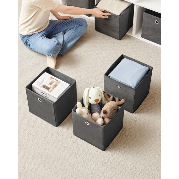 SONGMICS Aufbewahrungsbox, 6er Set, Ordnungsboxen, Oxford-Gewebe, Faltbox, 26 x 26 x 28 cm, Stoffbox, für Würfelregal, Organizer für Kleidung, nebelgrau RFB126G01