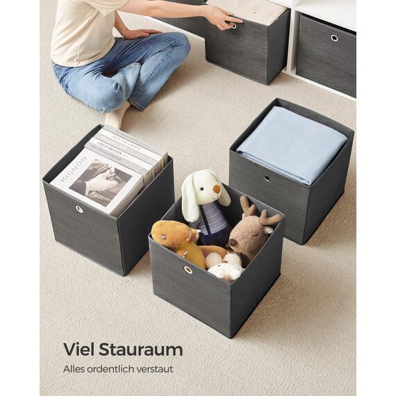SONGMICS Aufbewahrungsbox, 6er Set, Ordnungsboxen, Oxford-Gewebe, Faltbox, 33 x 33 x 33 cm, Stoffbox, für Würfelregal, Organizer für Kleidung, nebelgrau RFB133G01
