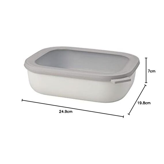 Mepal Multi Bowl Cirqula Rectangular - Mikrowellen Geschir - Geeignet als Luftdichte Aufbewahrungsbox für den Kühlschrank, Mikrowellengeschirr & als Frischhaltedosen - 2000 ml - Nordic white