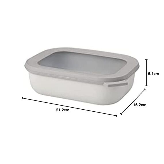 Mepal Multi Bowl Cirqula Rectangular - Mikrowellen Geschir - Geeignet als Luftdichte Aufbewahrungsbox für den Kühlschrank, Mikrowellengeschirr & als Frischhaltedosen - 1000 ml - Nordic white