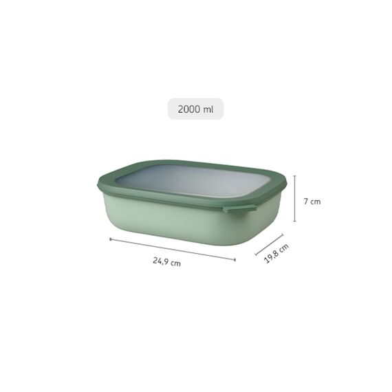 Mepal Multi Bowl Cirqula Rectangular - Mikrowellen Geschir - Geeignet als Luftdichte Aufbewahrungsbox für den Kühlschrank, Mikrowellengeschirr & als Frischhaltedosen - 2000 ml - Nordic sage