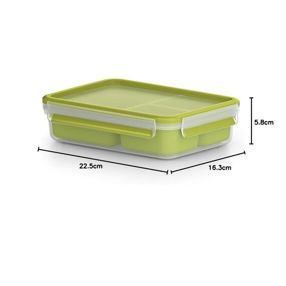 Emsa Clip & Go Lunchbox, 1,2 L, Brotdose mit 3 praktischen Einsätzen und Deckel, 100 Prozent dicht, mit Frischedichtung, Transparent, Hellgrün, Made in Germany, 518100