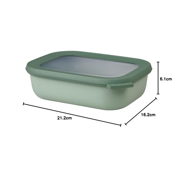 Mepal Multi Bowl Cirqula Rectangular - Mikrowellen Geschir - Geeignet als Luftdichte Aufbewahrungsbox für den Kühlschrank, Mikrowellengeschirr & als Frischhaltedosen - 1000 ml - Nordic sage