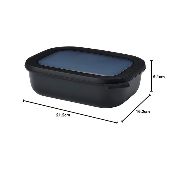 Mepal Multi Bowl Cirqula Rectangular - Mikrowellen Geschir - Geeignet als Luftdichte Aufbewahrungsbox für den Kühlschrank, Mikrowellengeschirr & als Frischhaltedosen - 1000 ml - Nordic black