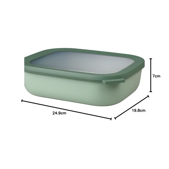 Mepal Multi Bowl Cirqula Rectangular - Mikrowellen Geschir - Geeignet als Luftdichte Aufbewahrungsbox für den Kühlschrank, Mikrowellengeschirr & als Frischhaltedosen - 2000 ml - Nordic sage