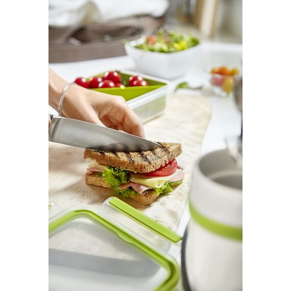 Emsa Clip & Go Lunchbox, 1,2 L, Brotdose mit 3 praktischen Einsätzen und Deckel, 100 Prozent dicht, mit Frischedichtung, Transparent, Hellgrün, Made in Germany, 518100