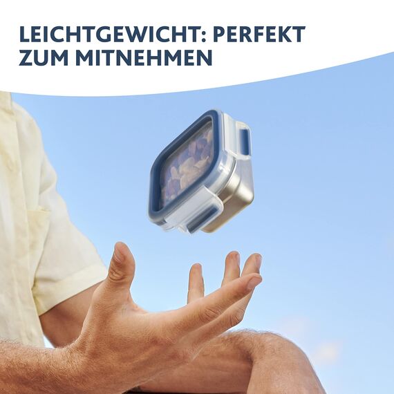 Emsa Clip & Close auslaufsichere Edelstahl-Frischhaltedose, 2 Liter Fassungsvermögen, rechteckig, spülmaschinenfest, backofenfest, N1150600