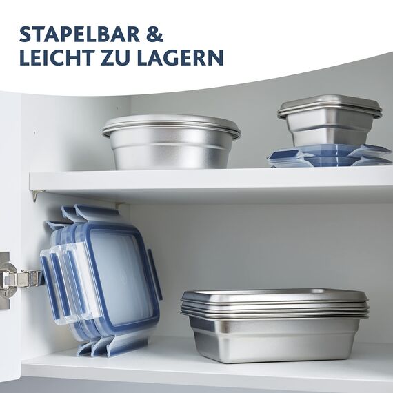 Emsa Clip & Close auslaufsichere Edelstahl-Frischhaltedose, 2 Liter Fassungsvermögen, rechteckig, spülmaschinenfest, backofenfest, N1150600