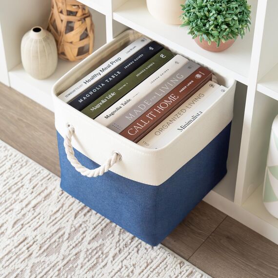 OrganiHaus Aufbewahrungsbox 28x28cm 3er-Set, Würfelkörbe aus Stoff mit Seilgriffen, Faltbare Aufbewahrungswürfel für Kallax Organizer, Ablagekörbe für das Kinderzimmer Navy blau