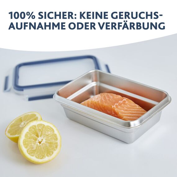 Emsa Clip & Close auslaufsichere Edelstahl-Frischhaltedose, 2 Liter Fassungsvermögen, rechteckig, spülmaschinenfest, backofenfest, N1150600