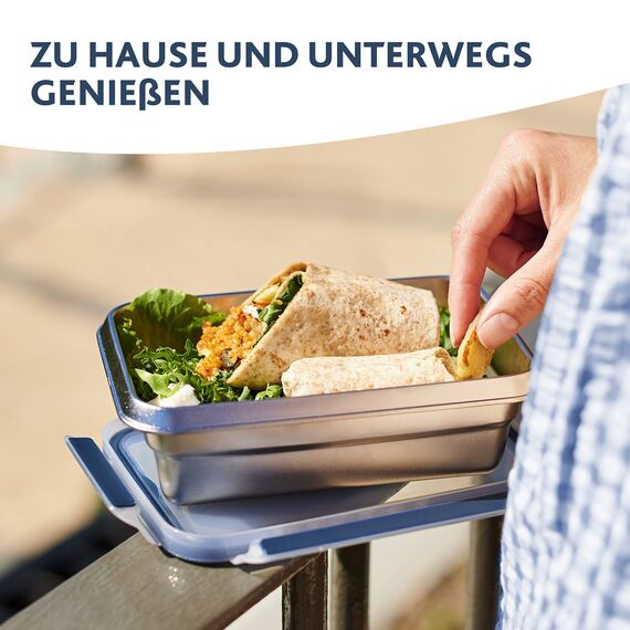 Emsa Clip & Close auslaufsichere Edelstahl-Frischhaltedose, 2 Liter Fassungsvermögen, rechteckig, spülmaschinenfest, backofenfest, N1150600