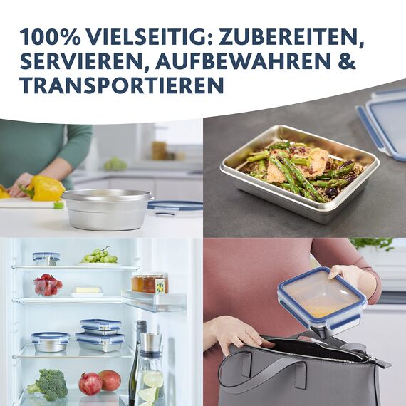 Emsa Clip & Close auslaufsichere Edelstahl-Frischhaltedose, 2 Liter Fassungsvermögen, rechteckig, spülmaschinenfest, backofenfest, N1150600