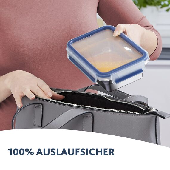 Emsa Clip & Close auslaufsichere Edelstahl-Frischhaltedose, 2 Liter Fassungsvermögen, rechteckig, spülmaschinenfest, backofenfest, N1150600