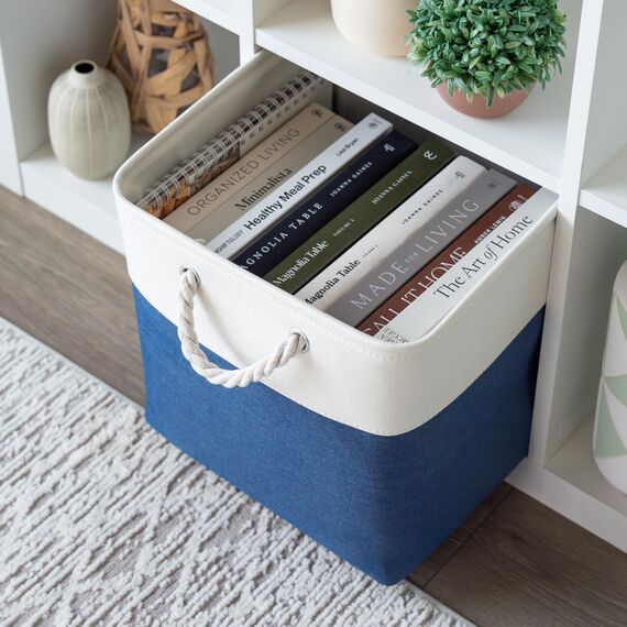 OrganiHaus Aufbewahrungsbox 33x33cm 4er-Set, Würfelkörbe aus Stoff mit Seilgriffen, Faltbare Aufbewahrungswürfel für Kallax Organizer, Ablagekörbe für das Kinderzimmer Navy blau