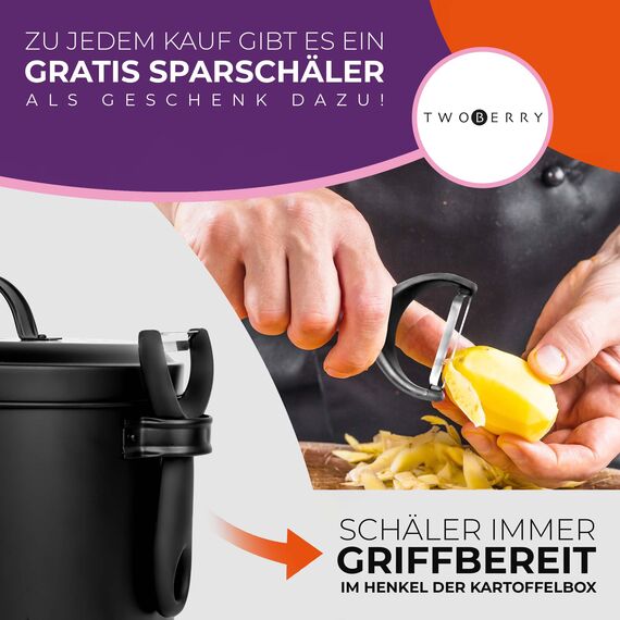 TWOBERRY Kartoffel Aufbewahrungsbox [3er Set] inkl. Sparschäler- längere Haltbarkeit durch 360° Luftzirkulation - Zwiebel Aufbewahrung, Kartoffel Aufbewahrung & Knoblauch Aufbewahrun Küche