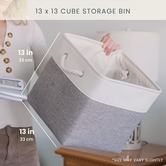 OrganiHaus Aufbewahrungsbox 33x33cm 3er-Set, Würfelkörbe aus Stoff mit Seilgriffen, Faltbare Aufbewahrungswürfel für Kallax Organizer, Ablagekörbe für das Kinderzimmer Beige/Weiß