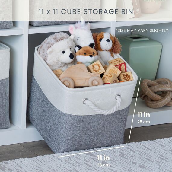 OrganiHaus Aufbewahrungsbox 28x28cm 3er-Set, Würfelkörbe aus Stoff mit Seilgriffen, Faltbare Aufbewahrungswürfel für Kallax Organizer, Ablagekörbe für das Kinderzimmer Grau/Weiß