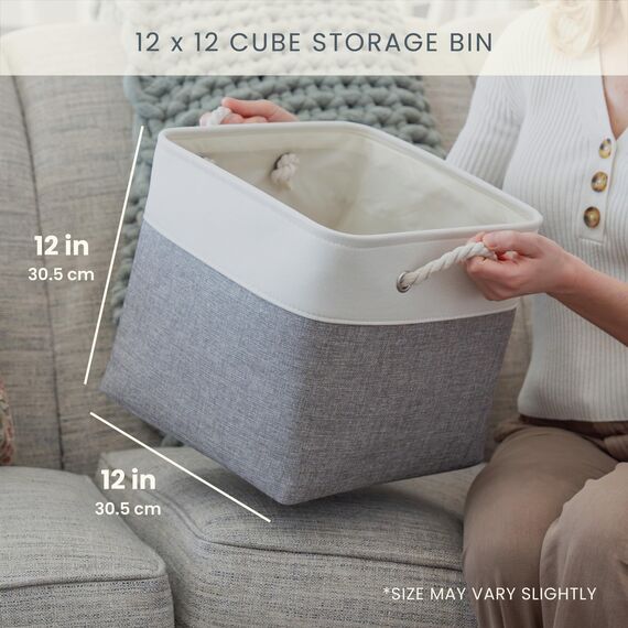 OrganiHaus Aufbewahrungsbox 30x30cm 4er-Set, Würfelkörbe aus Stoff mit Seilgriffen, Faltbare Aufbewahrungswürfel für Kallax Organizer, Ablagekörbe für das Kinderzimmer Elfenbeinweiß