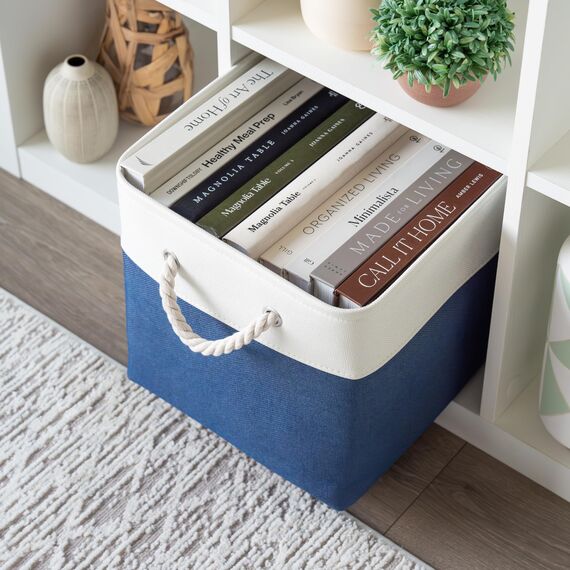 OrganiHaus Aufbewahrungsbox 30x30cm 4er-Set, Würfelkörbe aus Stoff mit Seilgriffen, Faltbare Aufbewahrungswürfel für Kallax Organizer, Ablagekörbe für das Kinderzimmer Navy blau