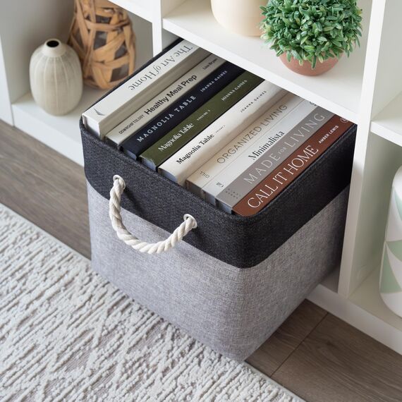 OrganiHaus Aufbewahrungsbox 30x30cm 3er-Set, Würfelkörbe aus Stoff mit Seilgriffen, Faltbare Aufbewahrungswürfel für Kallax Organizer, Ablagekörbe für das Kinderzimmer Grau schwarz