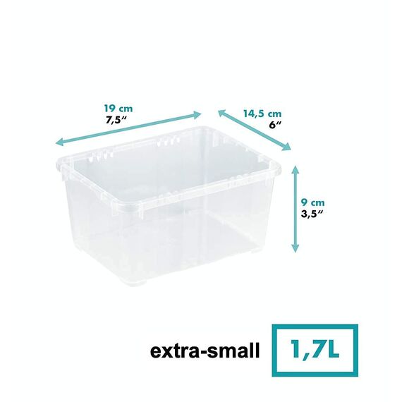 Grizzly Kleine Aufbewahrungsbox mit Deckel, 1,7 L transparente Box, 8er Set, belüftet, stapelbar, ideale Organizer-Boxen mit Belüftung